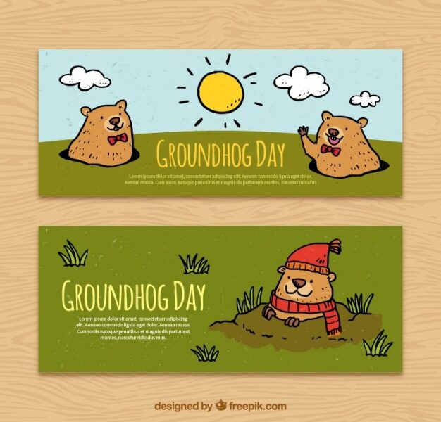 Nice hand drawn groundhog t day banners Free Vector