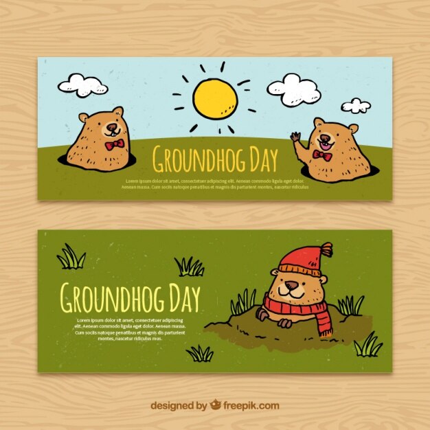 Nice Hand Drawn Groundhog T Day Banners 23 2147594322