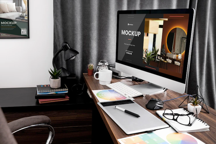 Office Desk With Computer Mock Up 23 2149026308