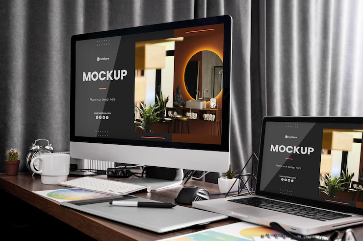 Office Desk With Computer Mock Up 23 2149026309