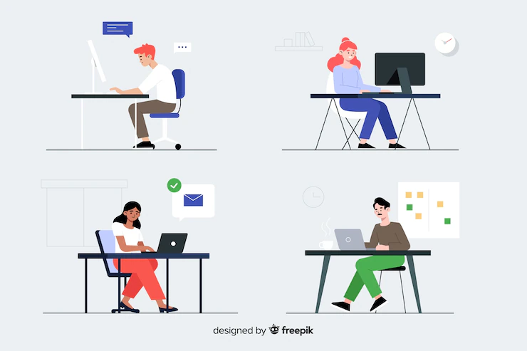 Office Workers Sitting Desks Set 52683 22275