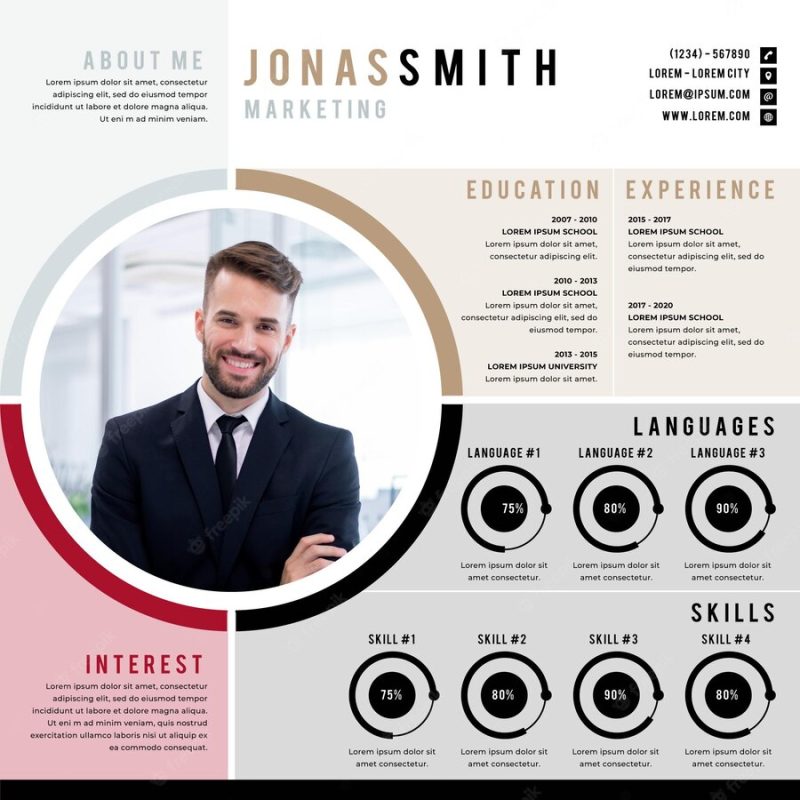 Online cv template with photo Free Vect