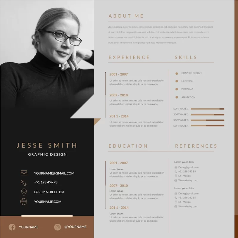 Online cv template with photo Free Vector