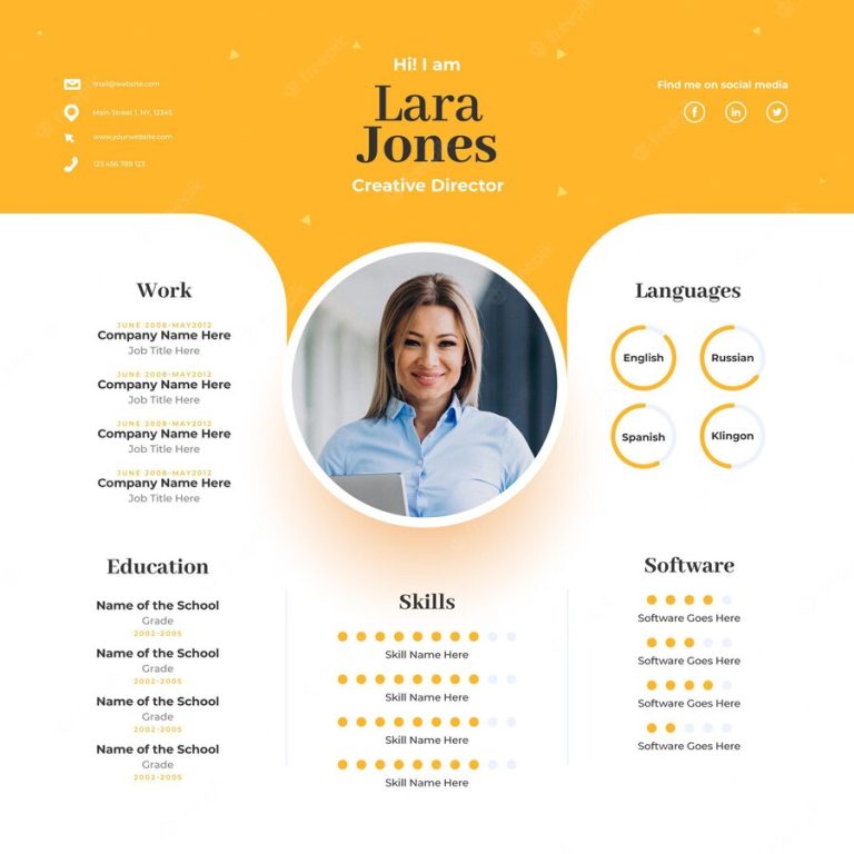 Online cv with photo template Free Vector
