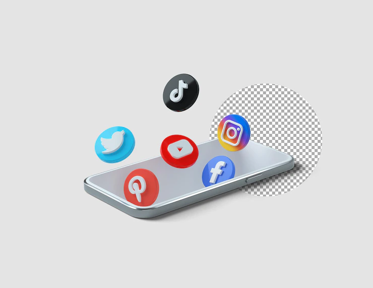 Popular 3d social media icons coming out of phone Free Psd
