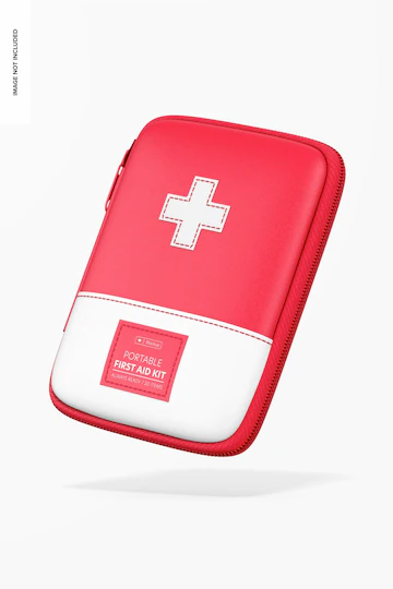Portable first aid kit mockup, falling Free Psd