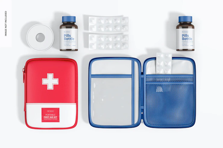 Portable first aid kit mockup, top view Free Psd