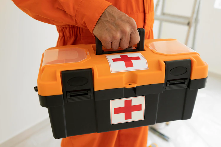Portrait Man With Safety Protection Equipment First Aid Kit 23 2148908406