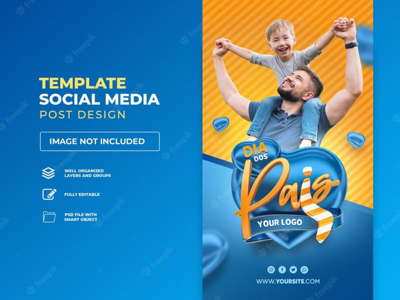 Post social media stories happy fathers day in brazil 3d render template design heart Free Psd