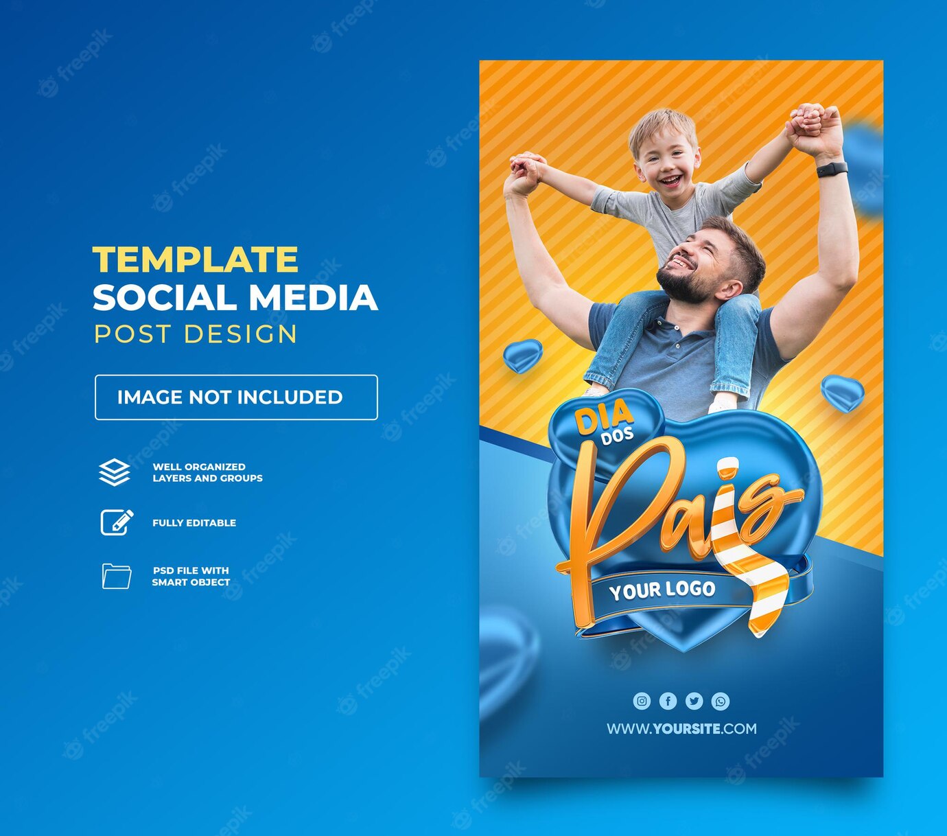 Post Social Media Stories Happy Fathers Day Brazil 3d Render Template Design Heart 363450 1323