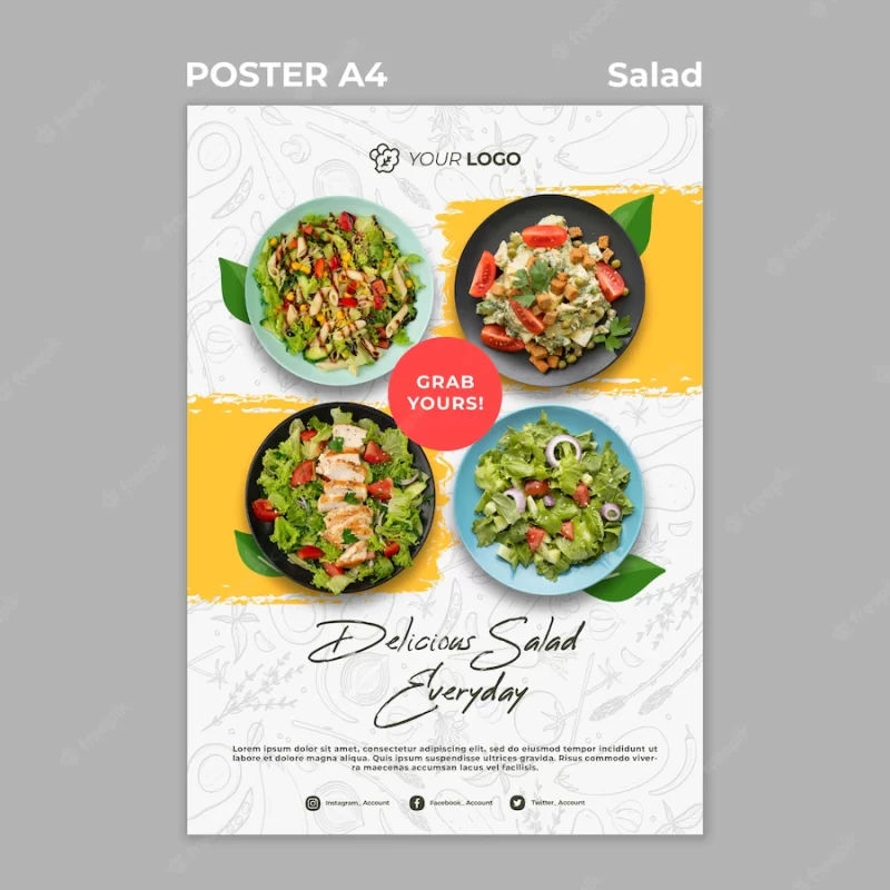 Poster template for healthy salad lunch Free Psd
