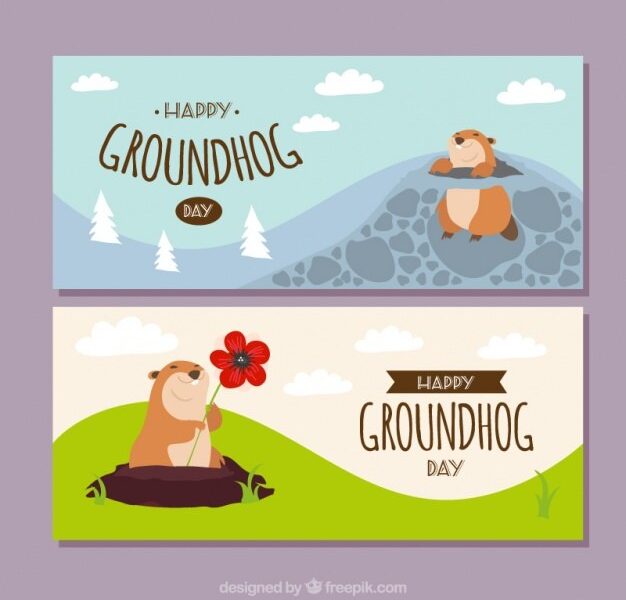 Pretty groundhog day banners Free Vector