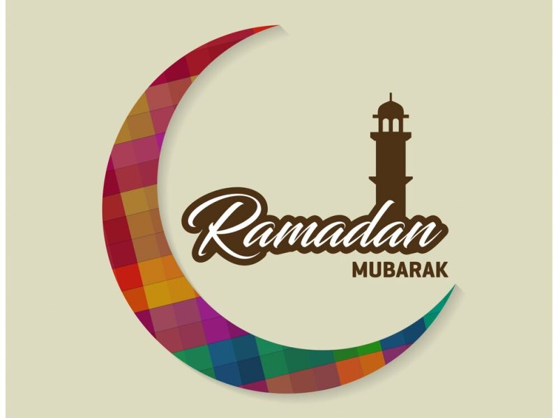 Ramadan card with colorful moon Free Vector