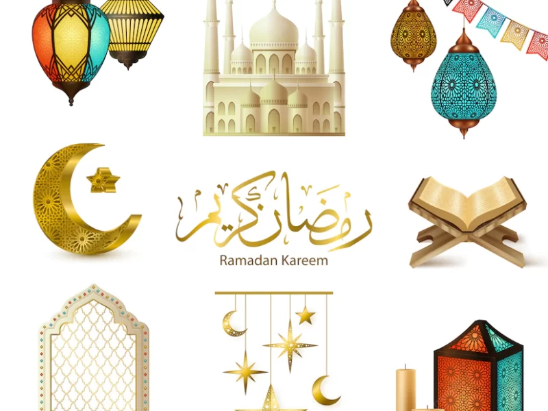 Ramadan kareem realistic set Free Vector