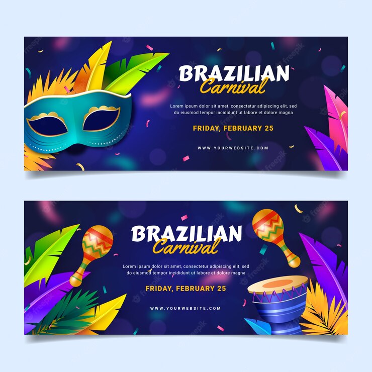 Realistic Brazilian Carnival Horizontal Banners Set 23 2149218059