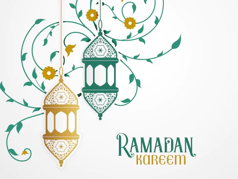 Ramdan kareem design with decorative lantern and islamic floral decoration Free Vector