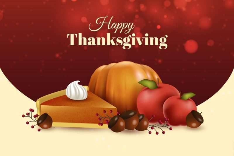 Realistic thanksgiving background with pumpkin pie Free Vector