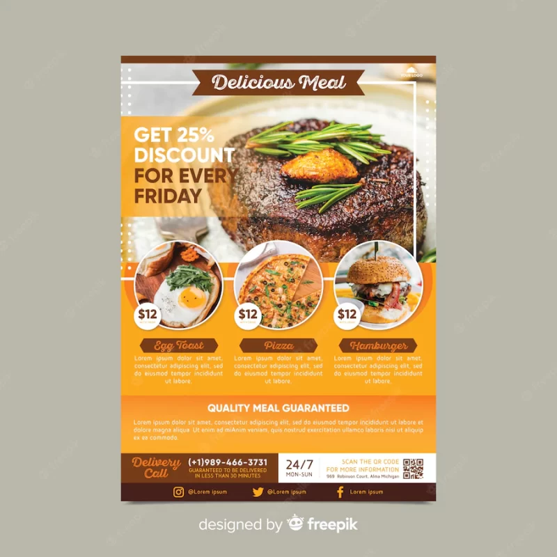 Restaurant flyer template with photo Free Vector