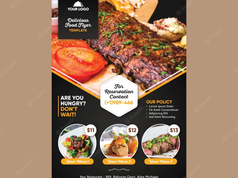 Restaurant flyer template with photo – Free Vector template