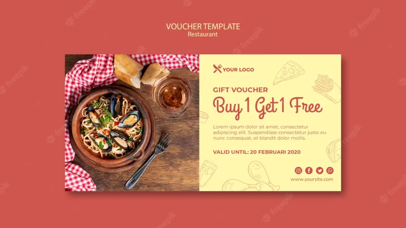 Restaurant gift voucher template Free Psd