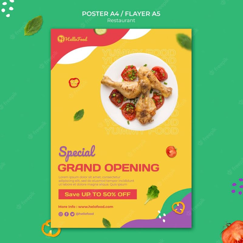 Restaurant print template with photo Free Psd