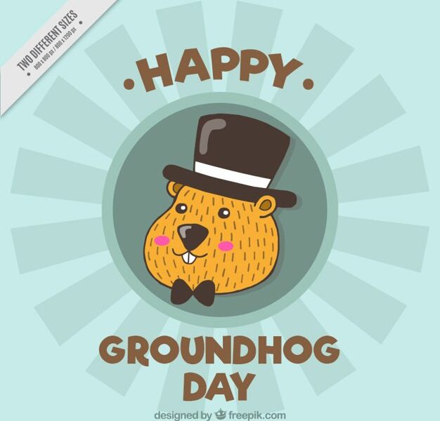 Retro groundhog background with hat Free Vector