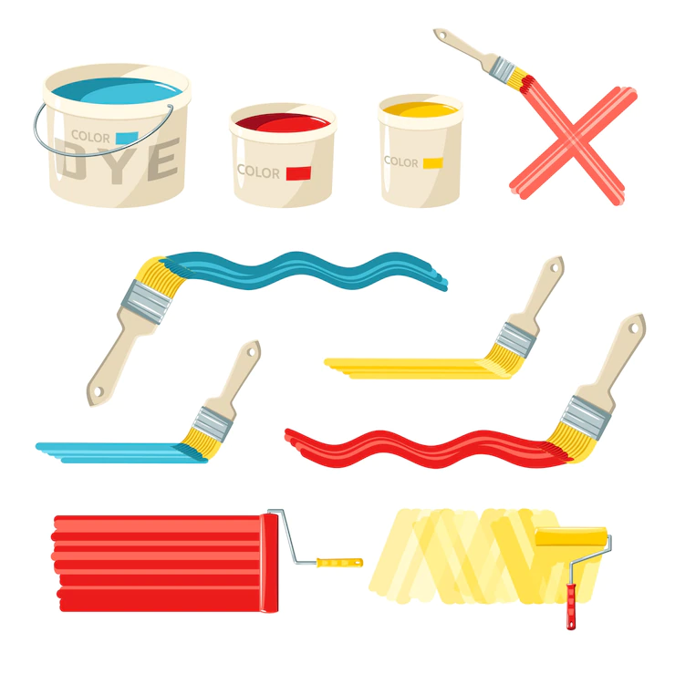 Roller and paint brushes Free Vector