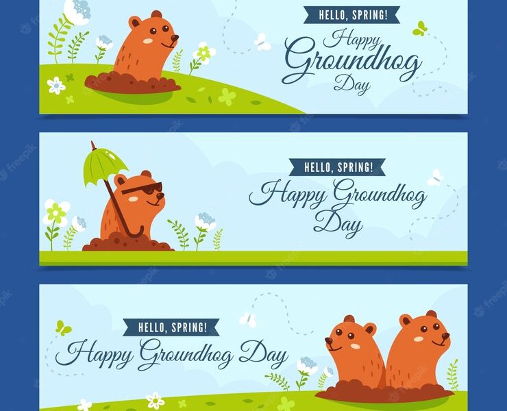 Set of groundhog day banners in vintage style Free Vector