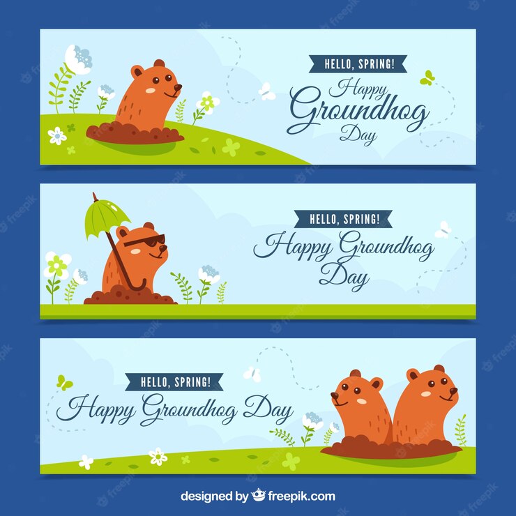 Set Groundhog Day Banners Vintage Style 23 2147594789