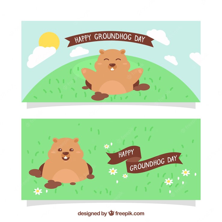 Set Happy Groundhog Banners With Ribbons 23 2147595372