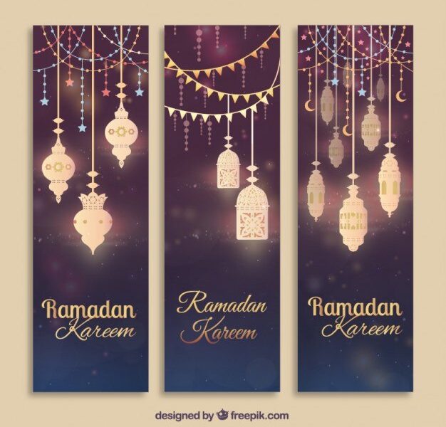 Shiny arabic lamps banners Free Vector