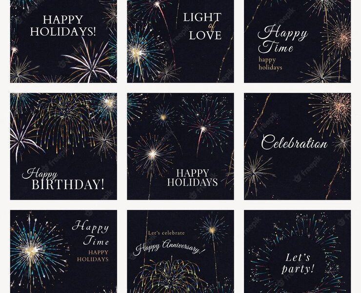 Shiny fireworks template psd for social media post with editable text collection Free Psd