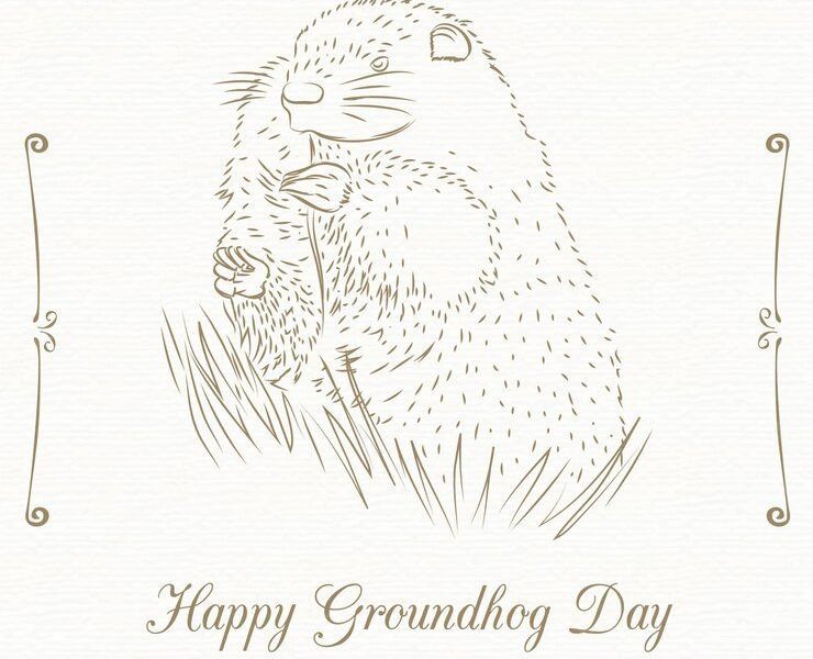 Sketchy happy groundhog day card Free Vector