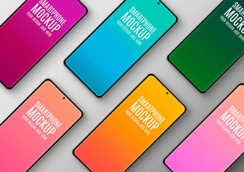 Smartphones mockup diagonal composition Free Psd