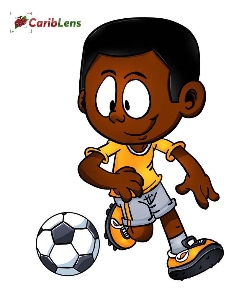 Cartoon African black little boy playing football or soccer free illustration