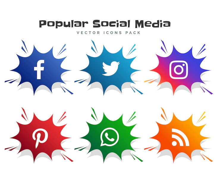 Social media icons logotype in comic bubble style Free Vector