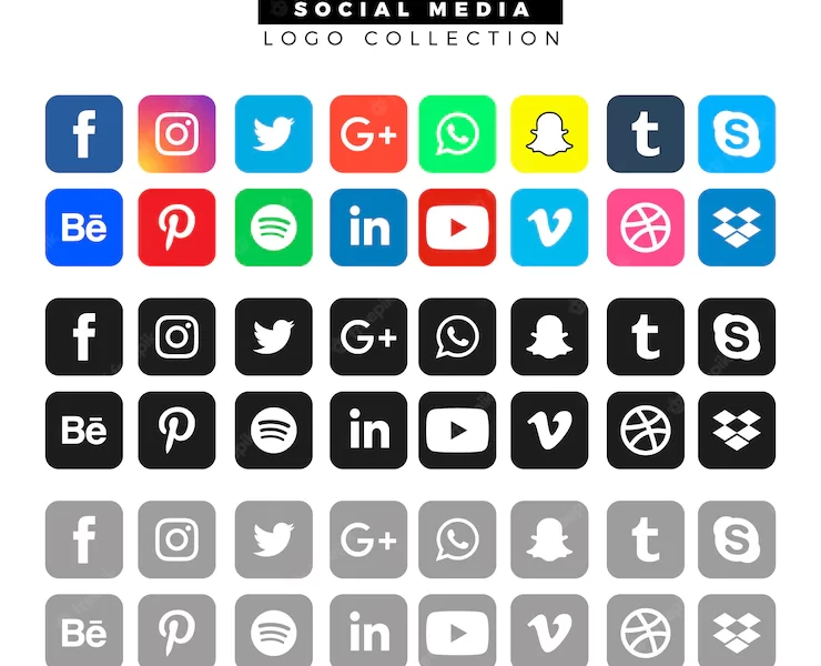 Social media logos in different colors Free Vector