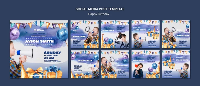 Social media post template with birthday party Free Psd flyer