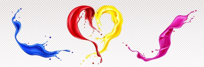 Splashes of liquid paints with swirls and heart shape isolated Free Vector