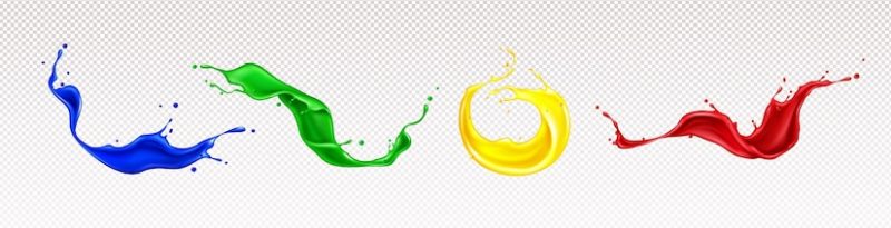 Splashes of paint with swirls and drops isolated Free Vector