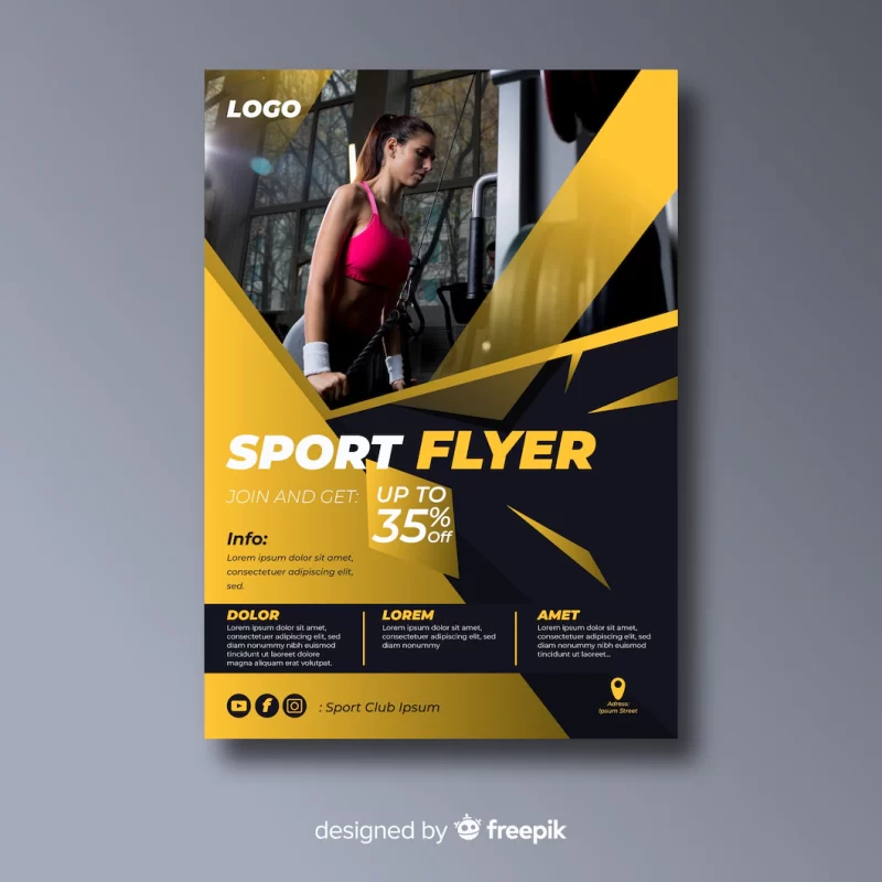 Sport flyer with photo template Free Vector