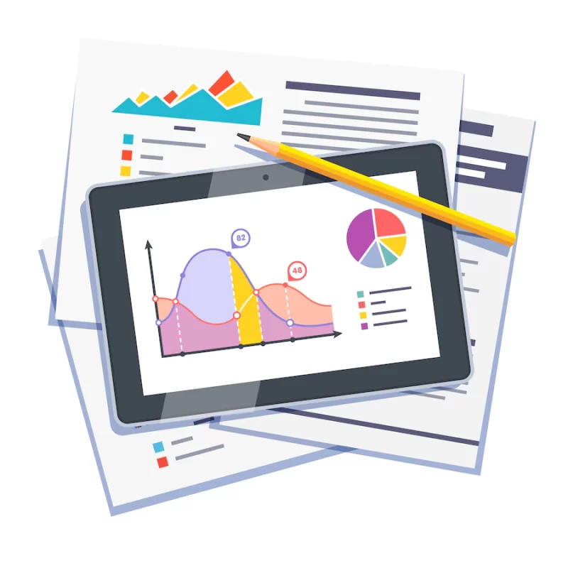 Statistical data abstract on paper and tablet Free Vector