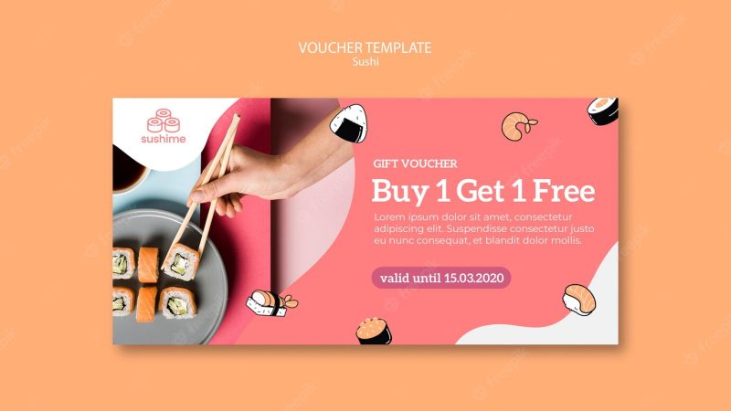 Sushi restaurant voucher template Free Psd