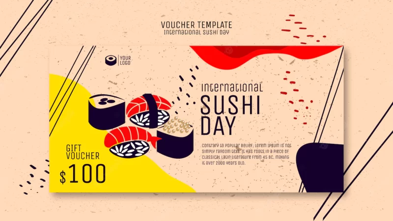 Sushi voucher template Free Psd