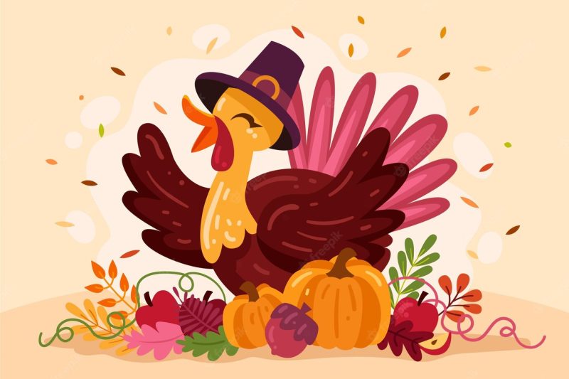 Thanksgiving background with happy turkey Free Vector