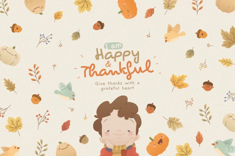 Thanksgiving background with kid Free Vector