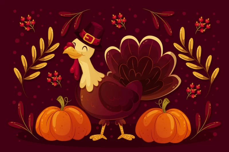 Thanksgiving background with smiley turkey Free Vector