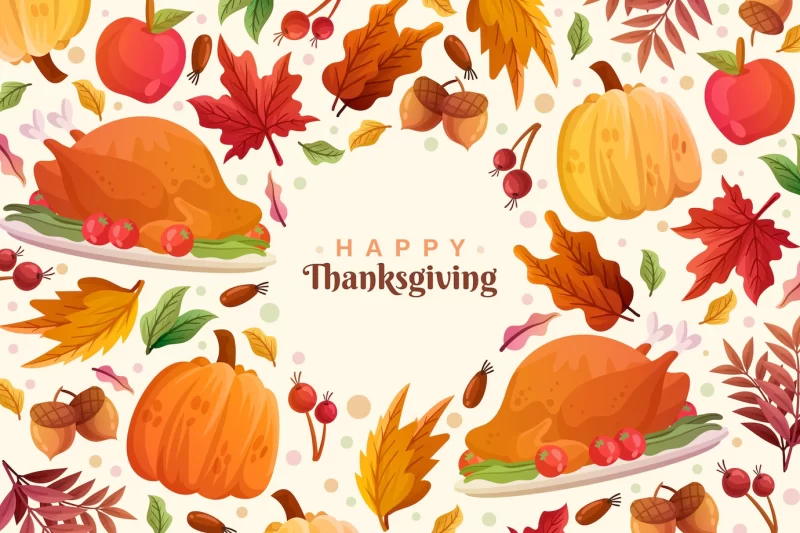 Thanksgiving background with turkey Free Vector