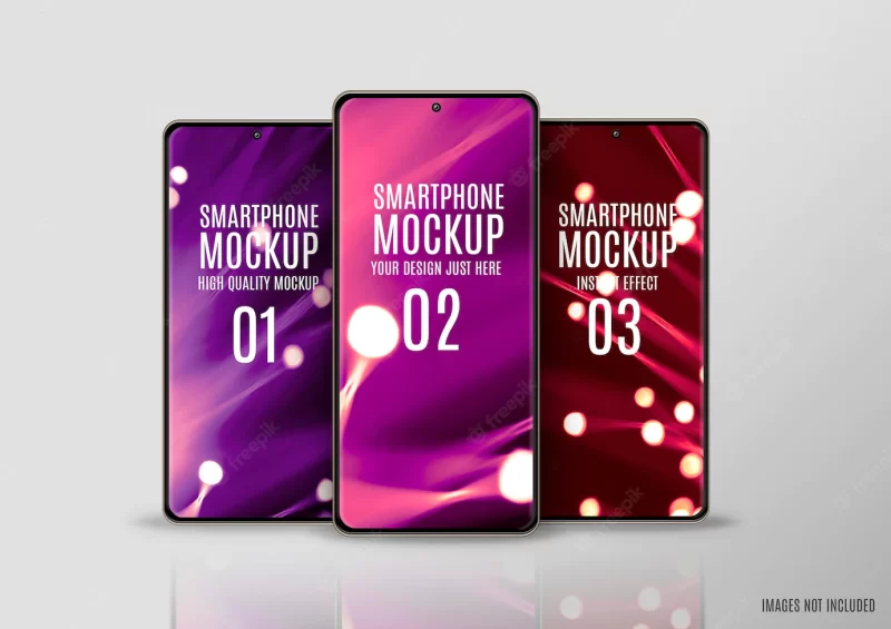 Three smartphone screens mockup Free Psd