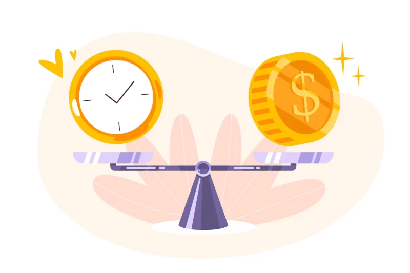 Time is money balance on scale icon. concept of time management, economy and investment. c